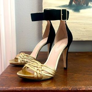 Joan & David gold & black velvet heels